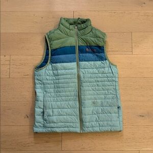 cotopaxi Women's Colorblock Puffer Vest in Light Blue, Teal & Navy